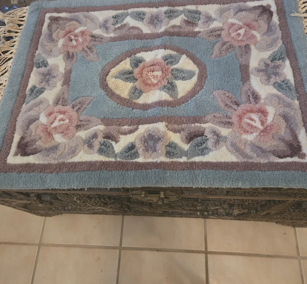 Canon Floral Chenille Door Mat in Light Blue, Pink and Cream